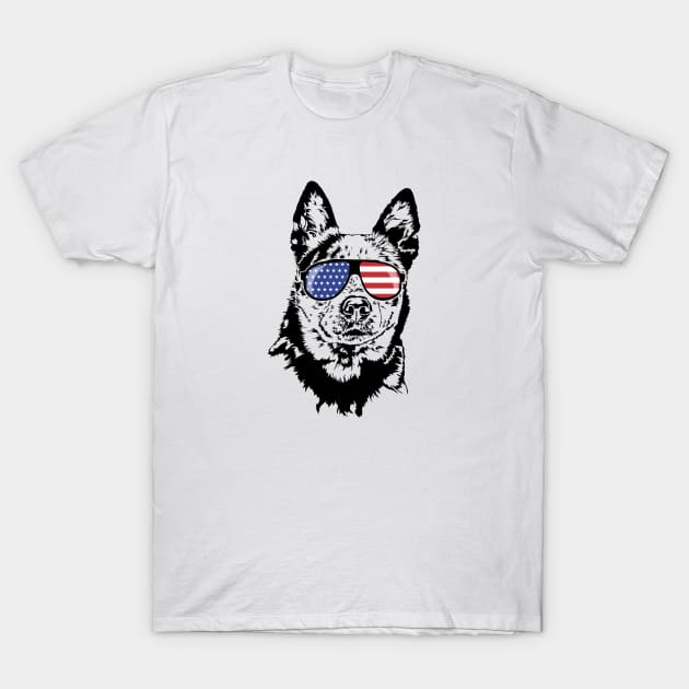 Australian Cattle Dog Blue Heeler American Flag Sunglasses T-Shirt by wilsigns